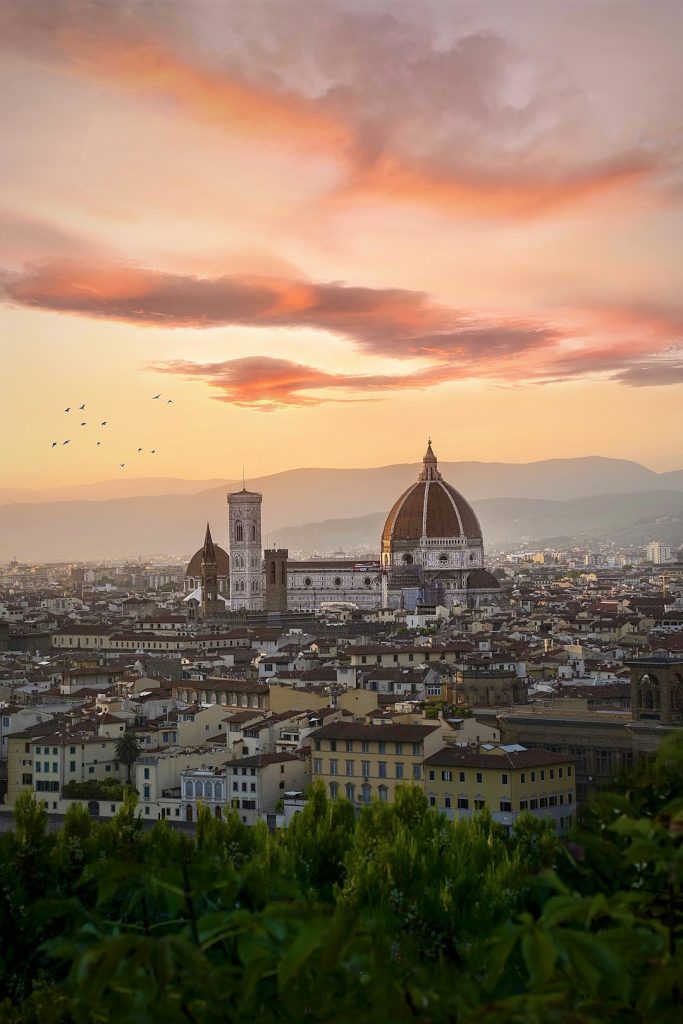 Sunset over Florence in Italy.